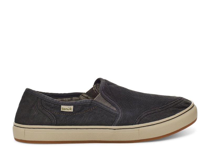 Sanuk Tideline Hemp Slip On Men\'s Shoes Black | Canada 230JPQ